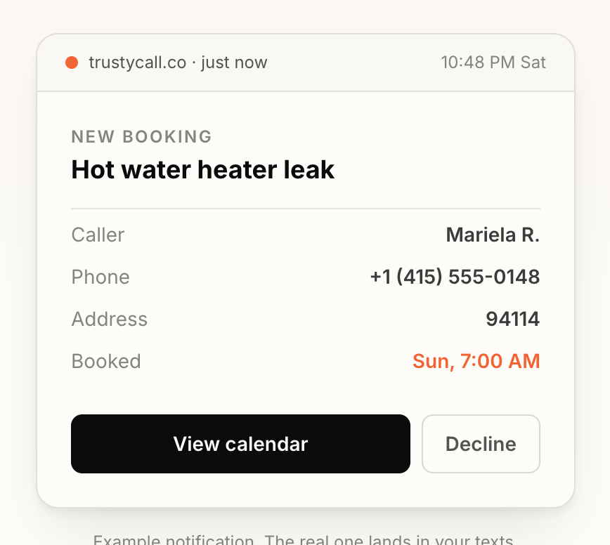 TrustyCall — booking notification